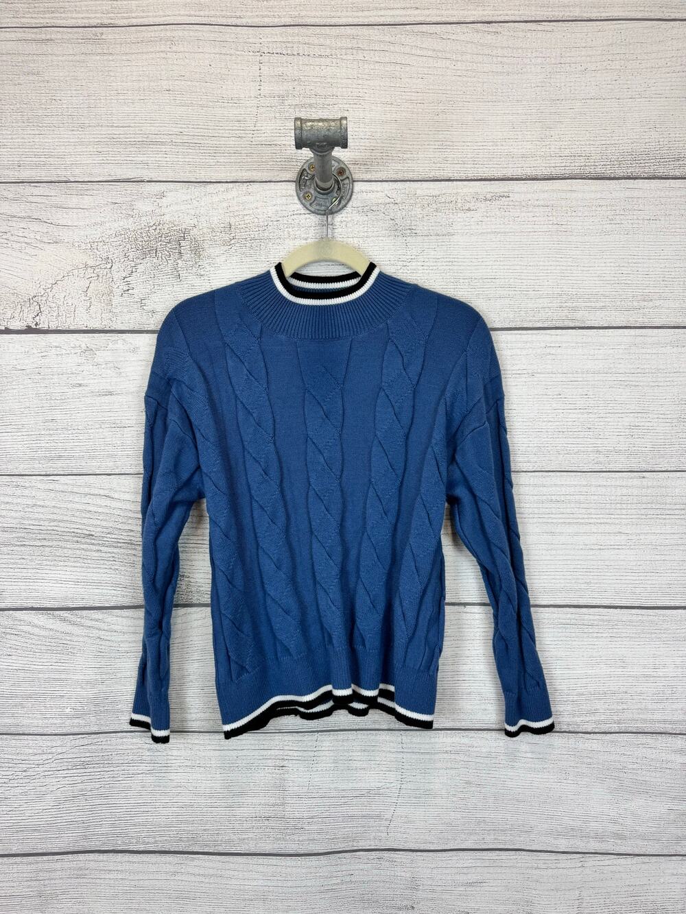 Zesica Women's Blue Knit Mock Neck Stripe Chunky Sweater Size Small
